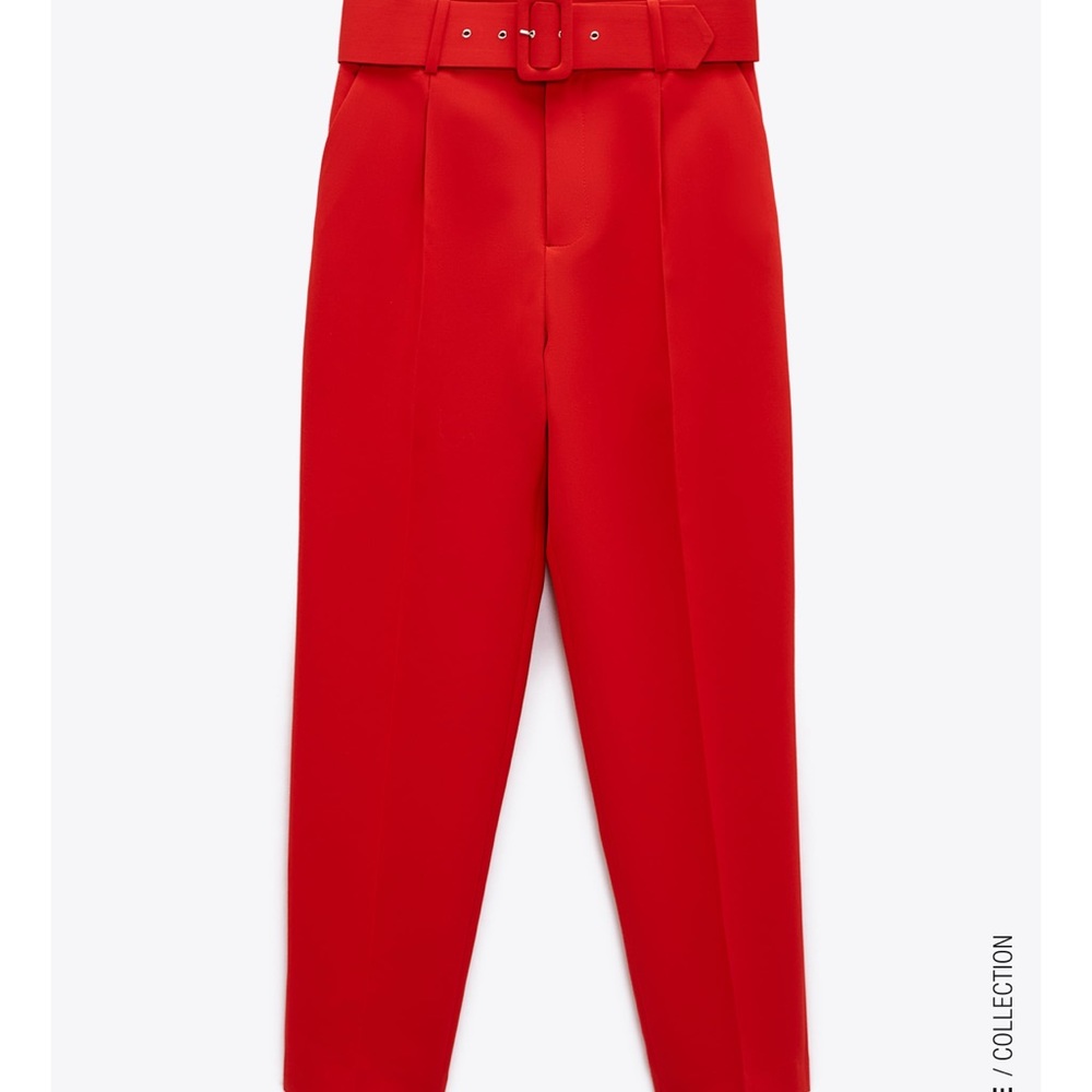 ZARA High Waisted Belted Pants Coral - Picture 7 of 9